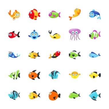 Deniz hayvan Icons Set