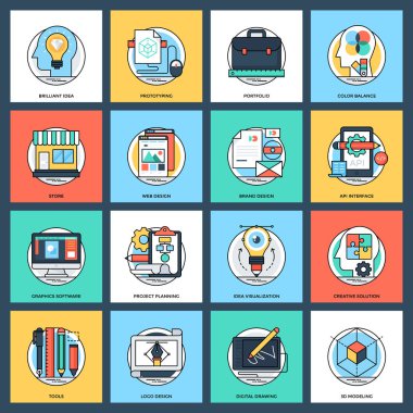 Tasarım ve geliştirme düz vektör simge paketi