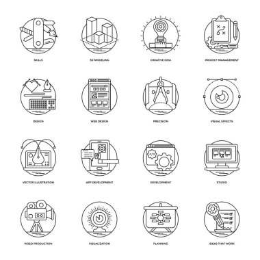 Tasarım ve geliştirme glif vektör simgeler kümesi