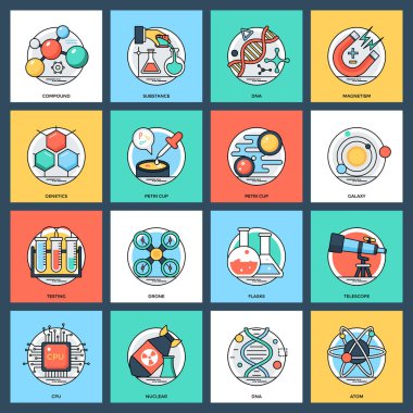 Bilim ve teknoloji düz Vector Icons Set