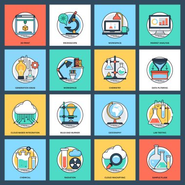 Bilim ve teknoloji düz vektör simgeler 