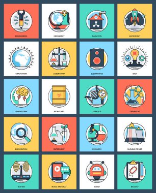 Bilim ve teknoloji düz vektörel çizimler ayarla