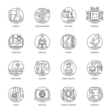 Bilim ve teknoloji çizgi vektör simgeler kümesi 