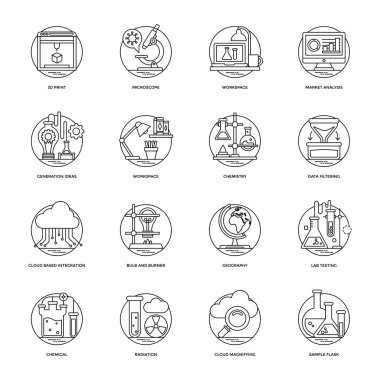 Bilim ve teknoloji çizgi vektörü simgeleri 
