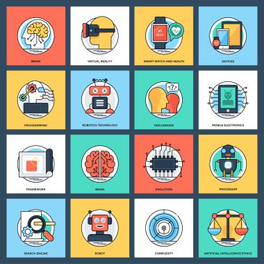 Yapay zeka düz Vector Icons Set