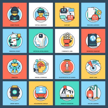 Yapay zeka düz vektör simge paketi