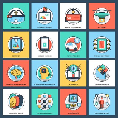 Yapay zeka düz Icons Set