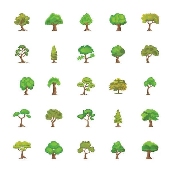 Bomen Plat Pictogrammen Set — Stockvector