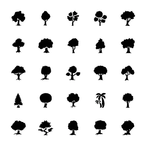 Conjunto Árvores Glyph Conjunto Ícones Vetoriais — Vetor de Stock