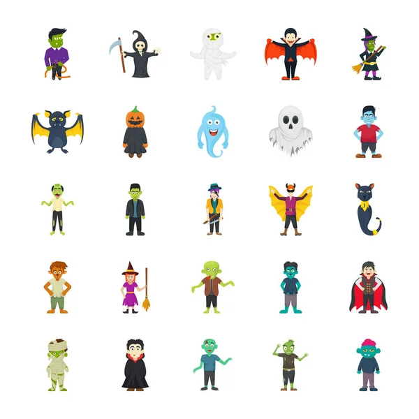 Personajes Halloween Set Plano — Vector de stock