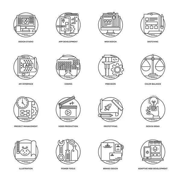 Tasarım ve geliştirme glif vektör simgeler koleksiyonu