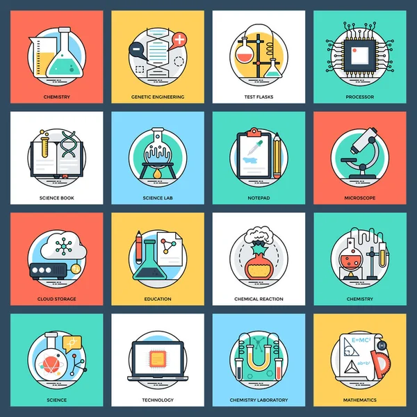 Bilim ve teknoloji düz vektör simgeler kümesi 