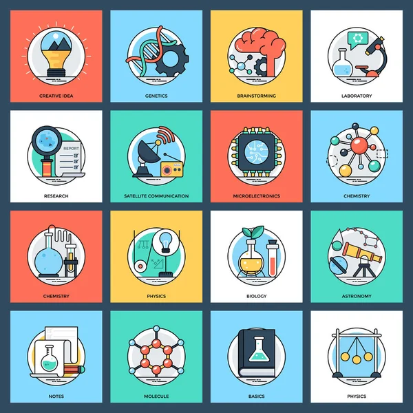 Science Technology Flat Icons Set — Stock Vector