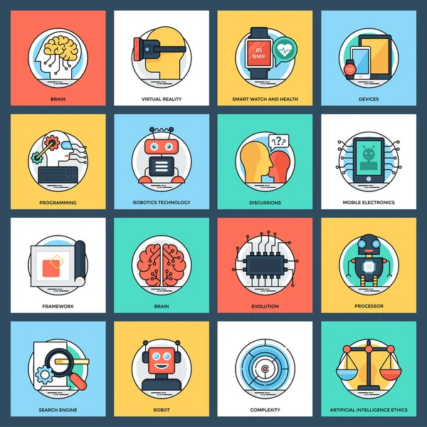 Yapay zeka düz Vector Icons Set
