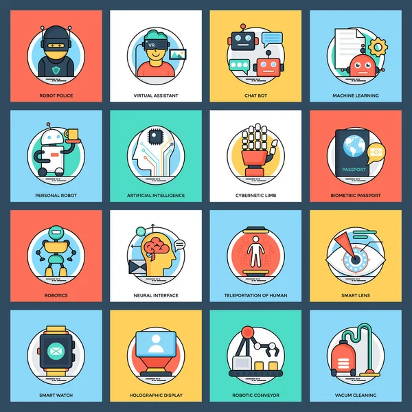 Yapay zeka düz vektör simge paketi
