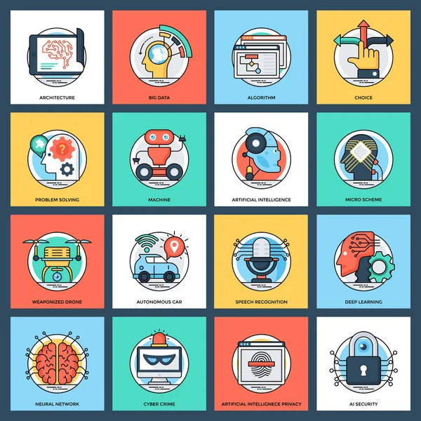 Set Artificial Intelligence Flat Vector Icons — Stock Vector