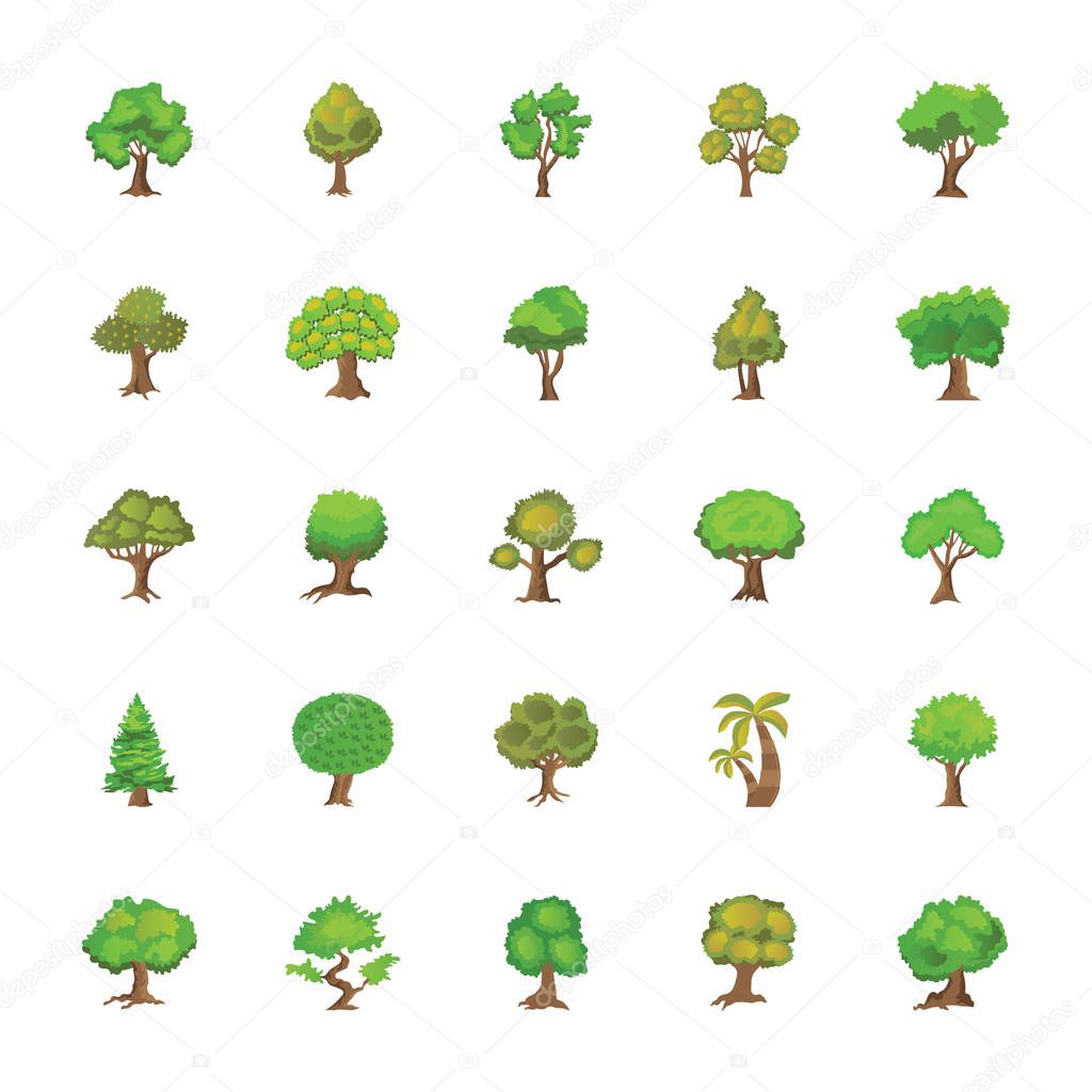 Set of Trees Flat Vector Icons 