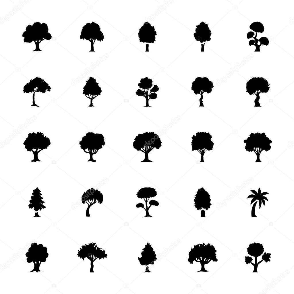 Trees Glyph Vector Icons Set