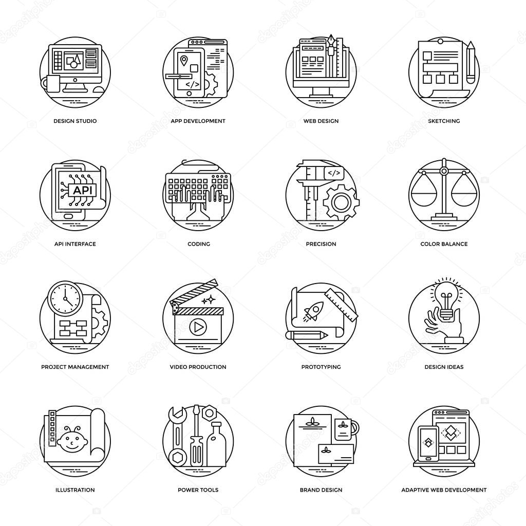 Collection of Design and Development Glyph Vector Icons