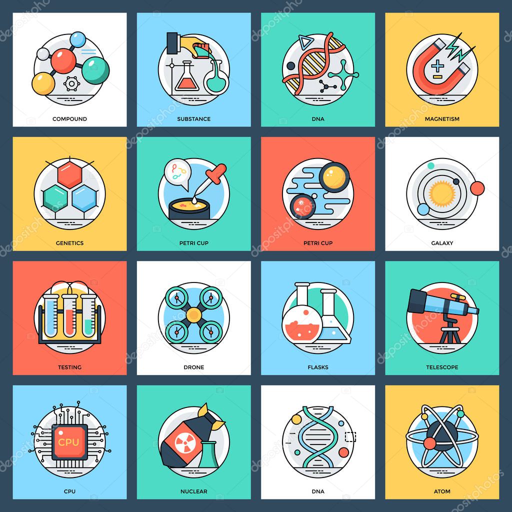 Science and Technology Flat Vector Icons Set