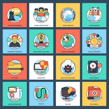 İş ve veri yönetimi vektör simgeler 