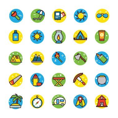 Plaj ve kamp simgeler 