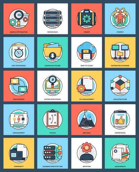 Business Gegevensbeheer Platte Icons Set — Stockvector