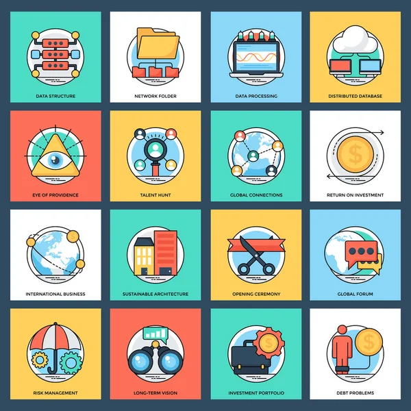 İş ve veri yönetimi düz vektör simge paketi 