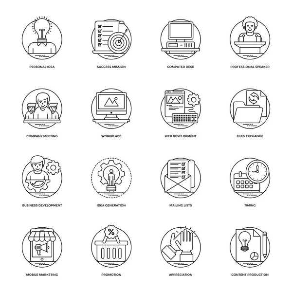 İş ve veri yönetimi çizgi vektör simgeler