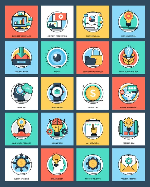 Gestión Proyectos Iconos Planos — Vector de stock