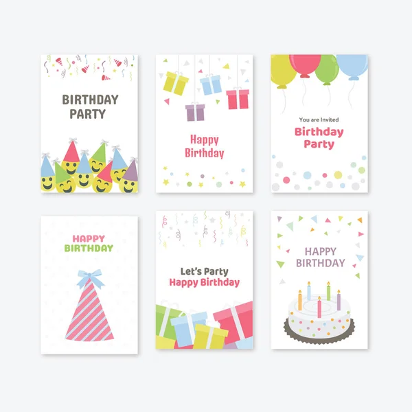 Birthday Party Cards Icons — Stock Vector