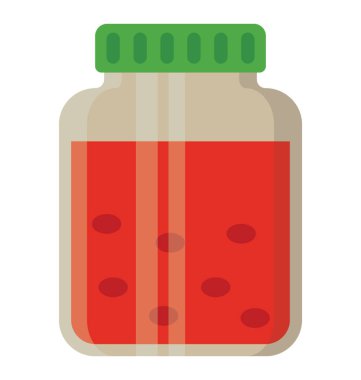 Olgun kırmızı krema dolu kavanoz, jöle kavanozu simgesi. 