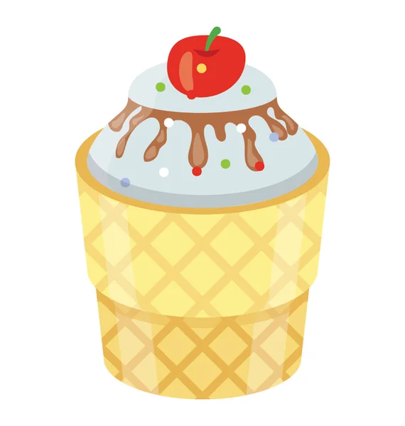 Сладкий Десерт Мороженого Смесью Многочисленных Сливочных Вкусов Вишни Сверху Икона — стоковый вектор