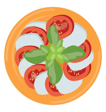 Domates ile hazırlandılar bir tabak, kırmızı ve yeşil salata yaprakları, salata ifade eden simgesi