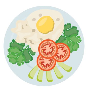 Bir tabak yumurta salatası yaprakları ve domates ile elma dilim kızarmış yumurta salatası için simgeyi keser