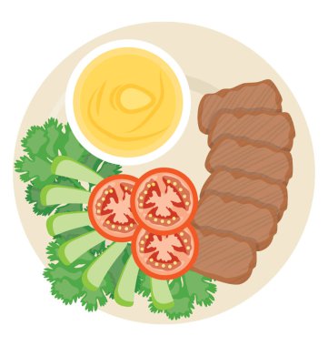 Sosis parçaları ile birlikte baharatlı sarı simge ızgara sosis daldırma için daldırma, ızgara