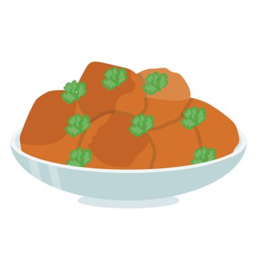 Yeşil yapraklı yağmurlama, fırında patates için simge ile kahverengi top plaka dolu