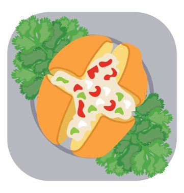 Peynirli sarımsaklı ekmek sandviç için simge görünümünde sığdırabilecek kadar kremsi şeylerle dolu ekmek