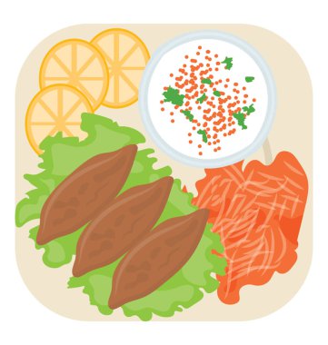 Salata, bazı lor ve tatlı patates iconn tatlı patates salatası için oluşturan sahip plaka