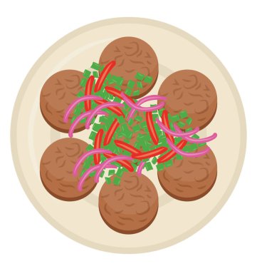 Bazı yeşil ve kırmızı süsleme kabab için simge yapma ile bir tabak içinde yuvarlak gıda