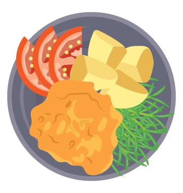 Çıtır kızarmış tavuk ve bazı çıtır kızarmış tavuk sunan süsleme için görkemli simge