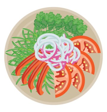 Sağlıklı gıda simgesini göstermek için bir tabak içinde kesilmiş sebzeler