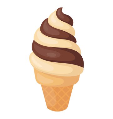 Çikolatalı girdap dondurma koni düz vektör grafiği 