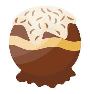 Kahverengi krem, beyaz krema ve karamel altın astar, çikolatalı dondurma kaşık için simge gibi bir dünya dolu 