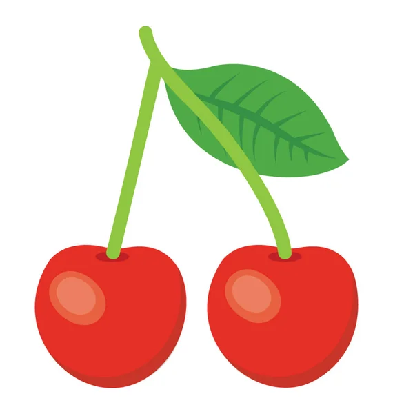 Ett Par Röd Frukt Bär Med Blad Som Skildrar Körsbär — Stock vektor