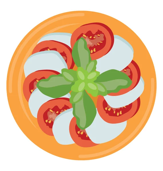 Ein Teller Mit Tomatenblättern Rötlichen Und Grünen Salatblättern Symbol Für — Stockvektor