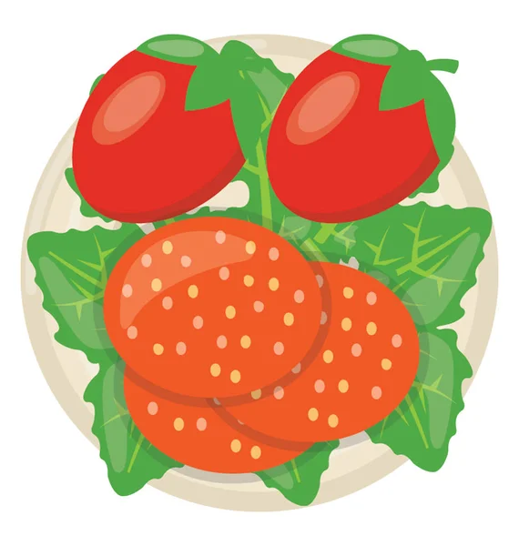 Symbol Mit Blattspinat Rohen Tomaten Und Tomatenscheiben Symbol Für Erdbeer — Stockvektor