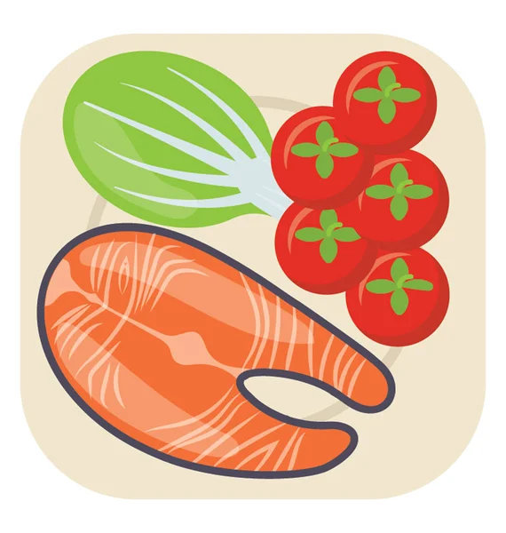 Deniz ürünleri parça, domates, marul somon için simge ifade eden bir tabak dolu