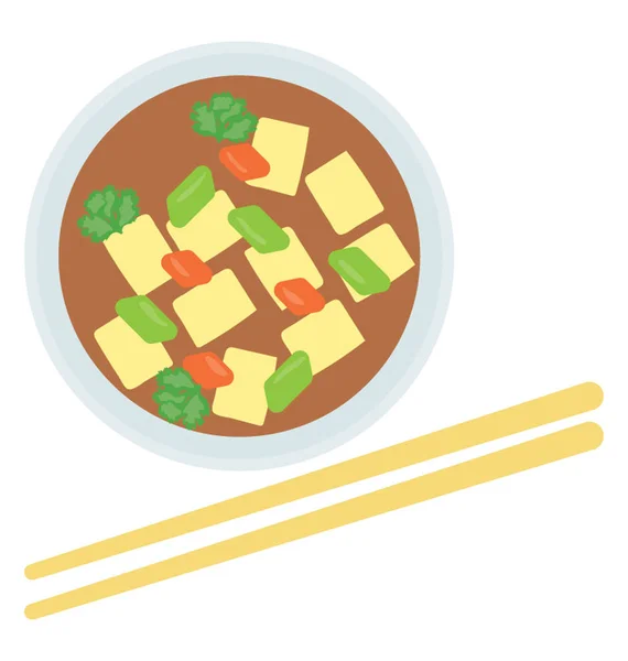 Skål Med Spisepinde Til Side Fyldt Med Suppe Med Tofu – Stock-vektor