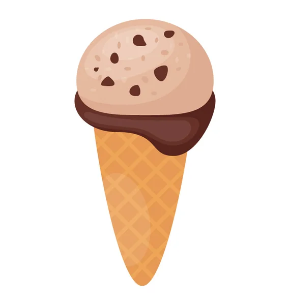 Kopečky Čokoládové Zmrzliny Oplatku Kužel Čokoládovými Kousky — Stockový vektor